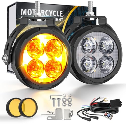CO LIGHT 3.5 Inch LED motorcycle auxiliary headlight Amber/white two-tone LED fog lights with 9 modes Includes wiring harness and bracket Compatible for motorcycles, SUV, Truck, ATV