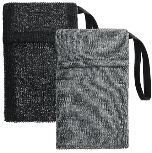 2 PCS Soap Bags Exfoliating Soap Saver Bags Nylon Mesh Soap Pouch Long-Lasting Body Scrubber and Shower Sponge for Deep Cleansing, Bath Exfoliator (Black, Grey)