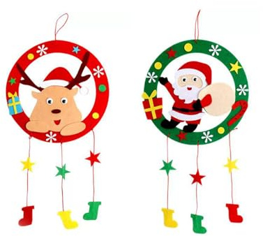 Weihnachtsdeko Basteln Weihnachten Kinder,Filz Weihnachtskranz Bastelset | 2 Packs Weihnachten Geschenke Weihnachtsbasteln Kinder für Tür Kinderzimmer Weihnachtsbaum Deko,20*50CM