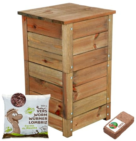 Moutta | Lombricomposteur Wormwood Teinté | Compostez Vos déchets de façon Durable|Pack avec 250gr de vers de Compost