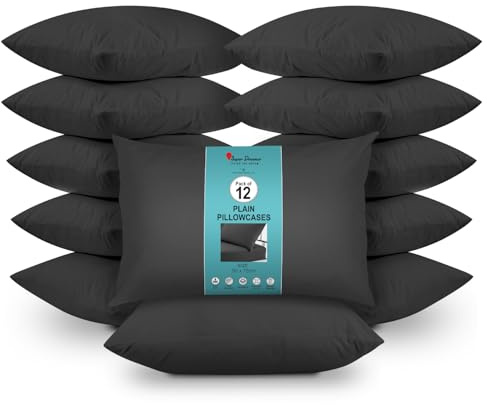 GC GAVENO CAVAILIA 12 Pairs Microfiber Pillowcases - Plain Dyed Housewife Style - Soft, Breathable & Durable - Fade, Wrinkle & Shrink Resistant - Machine Washable - Standard Size (75x50 cm) - Black