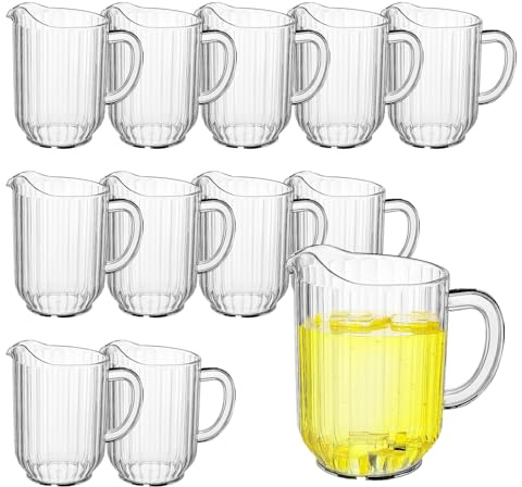 WELKOR 30 Oz Plastic Beer Pitcher Set,Commercial Grade Anti-Drip Restaurant Water Pitcher with Handle,Frost-Resistant Design,Ideal for margarita, Sangria, Lemonade Iced Tea (12 Pack, 30oz(900ml))