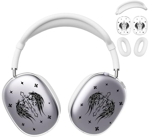 BlHMCASE Kopfhörerabdeckung für AirPods Max, coole schwarze Kreuzflügel, klare Ohrmuschel-Abdeckungen, weiße Silikon-Ohrpolster, Kopfbandabdeckung für Apple AirPods Max