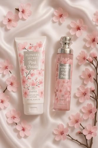 Flower's Secret Pink Petals Gift Set, Fragrance Mist and Moisturising Lotion, 2 x 250ml, Cherry Blossom