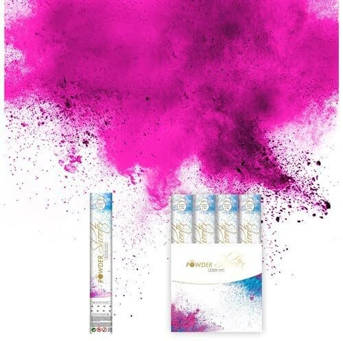 Carpeta 2X Powder Shooter * Gender Reveal * zur Geschlechtsverkündung | 3m Effekthöhe, 30cm Party Popper mit blauen oder pinken Holi Pulver | Shooter Kanone Pulverkanone, Farbe: Rosa