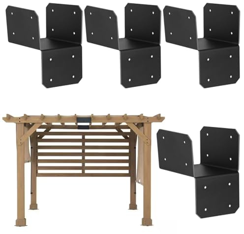 Ahuuen Support Pour Poteau 4x4,4 Équerres D'acier De Fixation Pour Solives - Manchon De Renfort Pour Pergolas Clôtures Chalets Terrasses