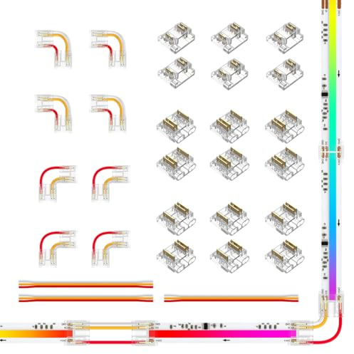 FCOB Kit de connecteurs LED RGB SPI 3pin 10 mm 18pcs Connecteur transparent | 8pcs Connecteur en L 3pcs Câble d'extension 15cm 22 AWG pour bande LED RGB SPI 3pin 10mm sans soudure Raccord d'angle