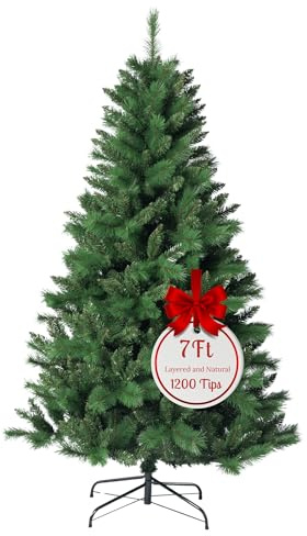 Evre Canada Spruce 7ft Artificial Christmas Tree with 1200 PVC Tips, Easy Build Hinged Branches & Strong Metal Stand
