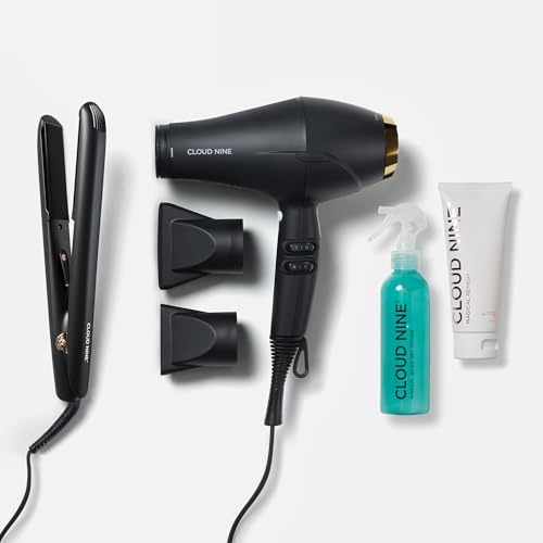 Cloud Nine Touch Gold Hair Straightener with Airshot Gold Hair Dryer | 200ml Magical Potion Heat Protection Spray with Magical Remedy Conditioner