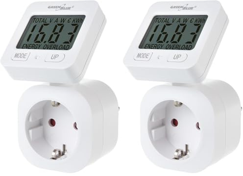 Green Blue Strommessgerät, Energiekostenmessgerät, Digitaler Wattmeter, Energiezähler, Stromverbrauchszähler | Max: 3680 W, Anzeige von verbrauchten kWh und Energiekosten (Packung mit 2)
