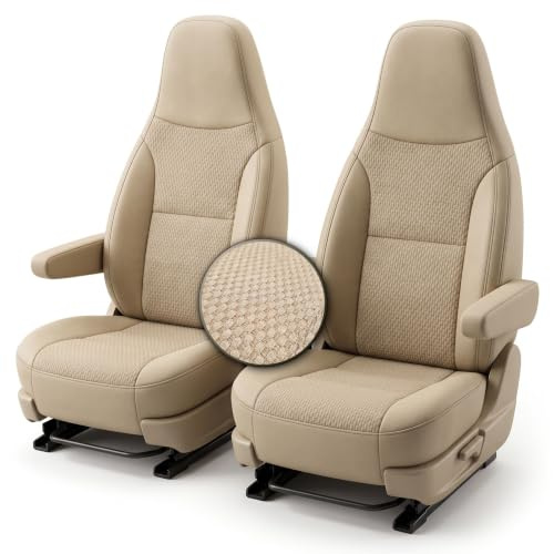 Generisch Sitzbezüge für Wohnmobile Pilotsitze Beige - Set 1+1 für Fahrersitz und Beifahrersitz - waschbare Stoff Sitzschoner - universelle Passform - Verschiedene Farbvarianten