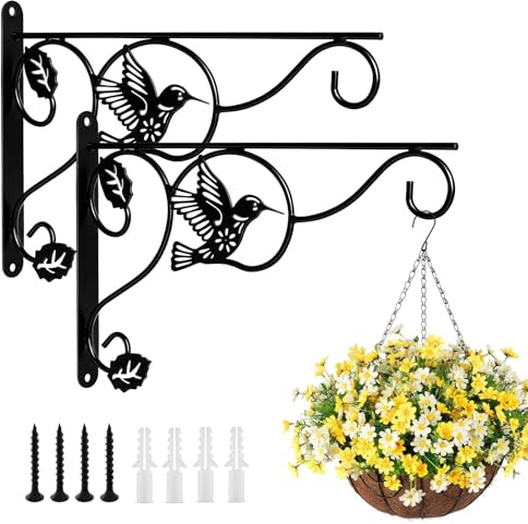 Connextion 2 ganchos para plantas, soporte para macetas, ganchos de pared de hierro para cestas colgantes, 29 cm, ganchos para colgar maceteros, comederos de pájaros, farolillo, carillón de viento