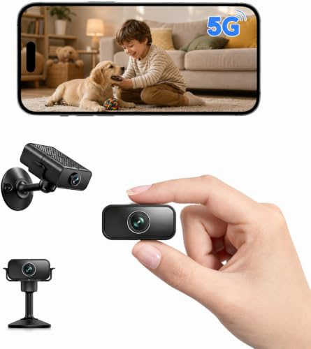 4K Mini Kamera, 2.4/5 Ghz WLAN Innenkamera 150° Weitwinkel & Nachtsicht Objektiv automatische, Bewegungserkennung, Nachtsicht, SD & Cloud Speicher, ideal für Zuhause, Baby & Büro, Schwarz