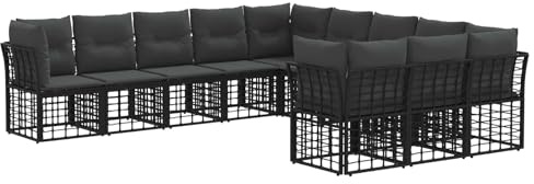 vidaXL Outdoor-Sofagarnitur Schwarz und Dunkelgrau Polyester, Moderner, wetterfester, modularer Gartensofa-Set, verstellbare Füße, Rattan-Sitzgruppe, Lounge