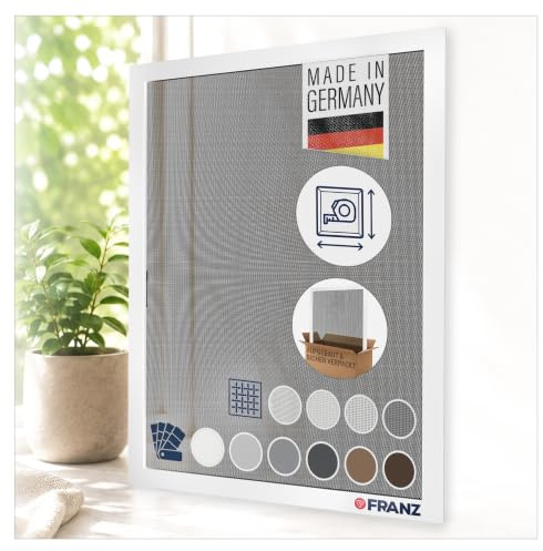FRANZ Fliegengitter nach Maß für Fenster – Insektenschutz Spannrahmen | vormontiert, ohne Bohren, pulverbeschichtete Aluminium-Profile, Profiqualität, Made in Germany (Weiß)