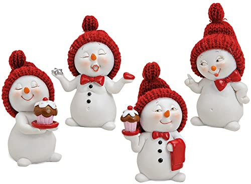 matches21 HOME & HOBBY Kleine Schneemann Deko Figuren für Weihnachten im 4er Set - Lustige 7cm Weihnachtsfiguren als innen Weihnachtsdeko - Süße Schneemänner als Wohnzimmer Weihnachtsdekoration