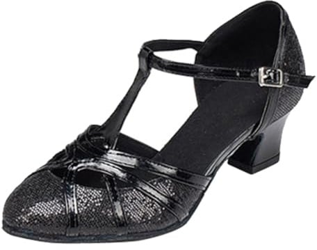 MGM-Joymod Dam T-Starp Glitter Syntetisk Bröllop Tango Sås Moderna Latina Dansskor, L2040 Svart Glittrande 5 cm, 36 EU
