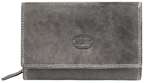 Akzent Damen Geldbörse aus Echtleder Anthrazit Format 16 x 10 cm