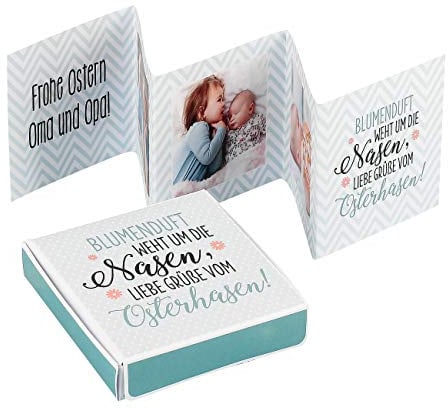 Herz & Heim® Oster Mini-Fotoalbum Leporello Collage mit Ihren 3 Fotos bedruckt in schöner Geschenkverpackung