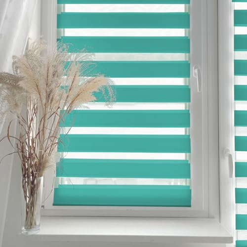 Home-Vision® DuoRollo Klemmfix, Doppelrollo ohne Bohren mit Klämmträgern, DuoRollos für Fenster und Türen (Türkis, B100cm x H150cm)