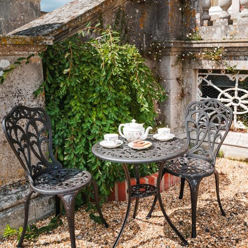 Lazy Susan Tulipe Round 2 Seater Bistro Set | Cast Aluminium Garden Furniture Set | Weatherproof | Maintenance-free | Matching Bistro Chairs | Antique Bronze Finish