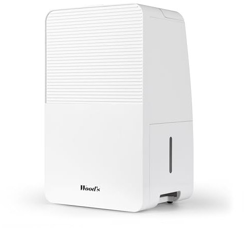 Wood's MDK11 Compact Dehumidifier 10L with Top Blower Laundry Dry Function and Carry Handle - White - Ideal for Bathrooms and Small Spaces - 1.8L Bin Capacity