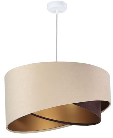 Licht-Erlebnisse Hängelampe Stoff Metall in Weiß Beige Braun Gold Esstisch Esszimmer Ø50 cm E27 Doppelschirm Design Pendelleuchte Wohnzimmer MARLON