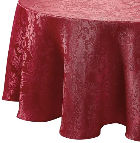 Elrene Home Fashions Caiden Elegance Damask Waterproof, Stain & Wrinkle Resistant Fabric Tablecloth, 90 Round, Red
