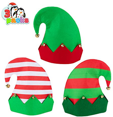 Spooktacular Creations 3er Pack Weihnachtselfen Filz bunter Hut Weihnachtsfeiertags-Party-Hüte mit Einheitsgröße passend für die meisten Unisex-Hüte für Jingle Bells Kinder, Jugendliche, Erwachsene