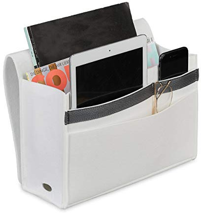 Relaxdays Betttasche, zum Einhängen, 6 Fächer, 4 Klettverschlüsse, Filz, Bett Organizer HxBxT: 27 x 31,5 x 11,5 cm, weiß