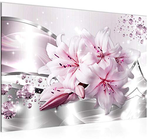 Runa Art Quadro Fiori Gigli Moderni Murale - Made In Germany - Astratto Rosa Grigio Corridoio 021815c