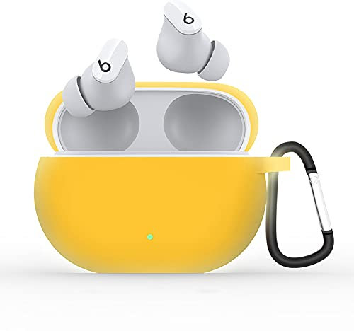 BoLuo Carabiner Hülle für Beats Studio Buds TWS,Weiche Silikon Schutzhülle Case,Stoßfeste rutschfeste Schutzzubehör Abdeckhülle Tasche für Beats Studio Buds Wireless Bluetooth Earphone (gelb 1)