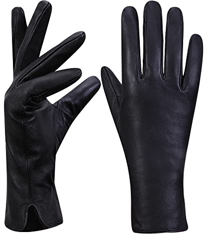 MGGM collection Damen Lederhandschuhe Kaschmir gefüttert,Schwarz,M