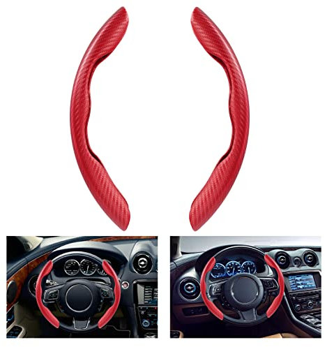 Linkstyle 2 Stück Auto Lenkradbezug, 37-38cm Durchmesser Universal Lenkradhülle mit Kohlefaser-Optik, Rot Anti Rutsch Atmungsaktives Lenkradabdeckung