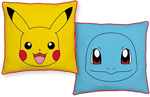 Pokemon Pikachu & Shiggy Kissen 40x40 cm beidseitig verwendbar, Blau Gelb