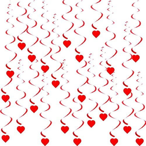 30 Stück Rote Herz Spiralen Girlande Dekoration,Herz Hanging Swirl Partydekorationen, Deckenhänger Hängende Wirbel für Hochzeit Geburtstag Party Valentinstag