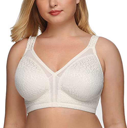 DotVol Reggiseno Base in Pizzo e Taglia Grossa Coppa Completa Non Schiuma Reggiseno Senza Fili Bianco 3C