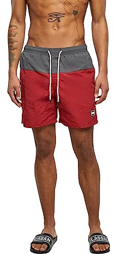 Urban Classics Block Swim Shorts Männer Badeshort dunkelgrau/rot M 100% Nylon Basics, Streetwear
