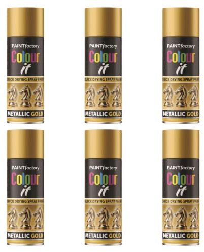SDMAX 6 x Metallic Gold Spray Paint 200 ML Multipurpose Use Spray For Metal, Wooden Furniture, Interior And Exterior Decoration, Long-Lasting, Shimmering Finish