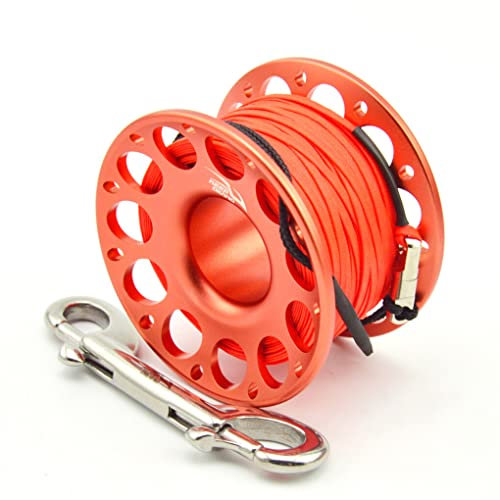 Guangcailun Tauchen FXL-952 Spool Reel Tragbare Massivfarbe Polyester Seilrollen Outdoor Sports Accessoires mit doppeltem Endhaken, orange rot, 30m