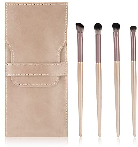 Pinceaux de Maquillage pour les Yeux Professionnels Pinceaux de Fard à Paupières avec Sac en PU Kit de Pinceau pour les Yeux pour Mélanger les Fards à Paupières (Lot de 4)
