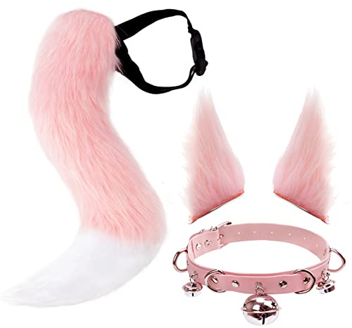 DRESHOW Fuchs Kunstpelz Schwanz Katzenohren Haarspange Halloween Party Kostüm Halsband Cosplay Set für Damen