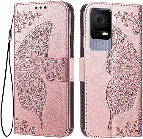 EASSGU Custodia per TCL 406s / TCL 405 / TCL 406 / TCL 408 (6.6 Inches) Flip Folio Cover Magnetica per Telefono in Pelle con 3 Slot per Schede 1 Portafoglio, Case - Oro rosa