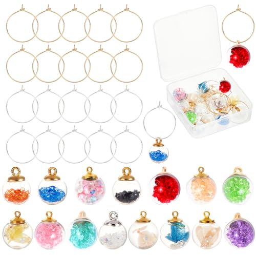 SUNNYCLUE 1 Box 15Pcs Wine Glass Charms UK Drinks Identification Tags Rhinestone Drink Tag Custom Glass Identifiers Glass Ball Charm Dried Flower for Wedding Holiday Birthday DIY Party Making Kit