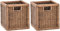 korb.outlet Set / 2 Regalkorb Vintage Braun ca. 28x29x30 mit Holzrahmen Rattan Schubfach Box zur Aufbewahrung Schrankkorb Griff