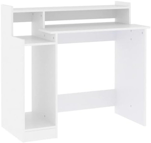 vidaXL White Desk with Integrated LED Lights - Engineered Wood Study Table - Computer/Writing Desk for Office and Home - 97x45x90 cm