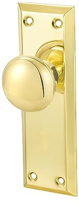 newliplace 2 Pack Vintage Single Sided Dummy Door Knobs Interior, Antique Long Plate Dummy Door Knobs in Polished Brass