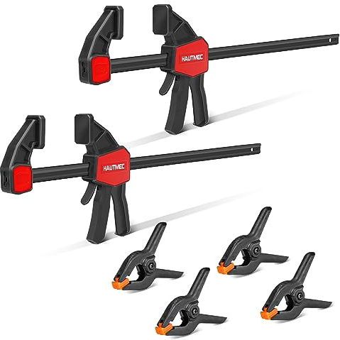 HAUTMEC 6-Piece Bar Clamps for Woodworking,12Inch x 2,4 Spring Clamps,Light-Duty Quick-Change With One-Handed Design HT0326
