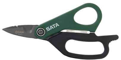 SATA Elektriker Schere, 172 mm ST93125, präzisionsgeschliffene Klingen für schärfere Schneidkanten und längere Lebensdauer der Klingen, gezahnter Messerrücken zum Aufbohren von Kunststoffrohren