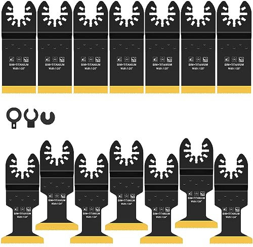 Oszillierende Sägeblätter aus Titanium,14 Stück Multitool Sägeblätter,zum Schneiden von Metall, Holznägeln, Schrauben Universal Schnellwechsel Oszillierendes Zubehör